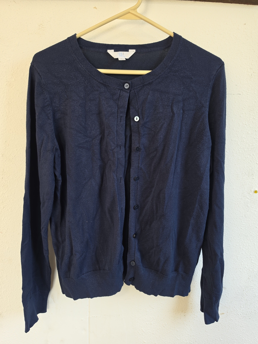 Time and Tru Navy Crewneck Button-Front Cardigan